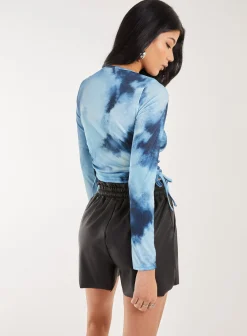 Tie Dye Print Long Sleeve Rib Top