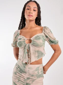 Tie Dye Puff Sleeve Butterfly Top