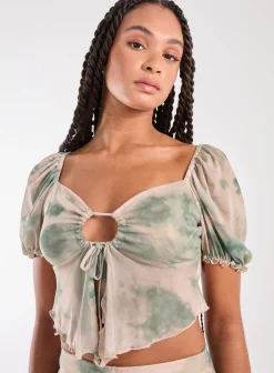 Tie Dye Puff Sleeve Butterfly Top