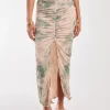 Tie Dye Ruched Split Maxi Skirt