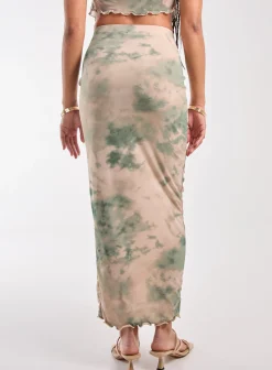Tie Dye Ruched Split Maxi Skirt