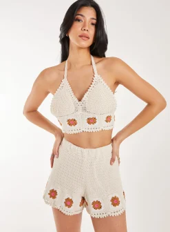 Tie Flower Detail Crochet Bralette