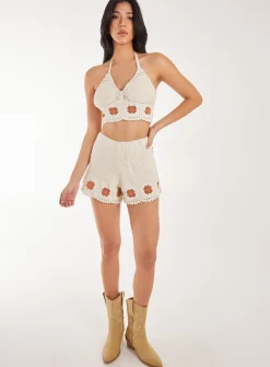 Tie Flower Detail Crochet Bralette