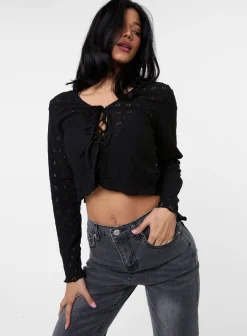 Tie Front Cutwork Cardigan