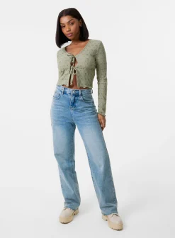 Tie Front Cutwork Cardigan