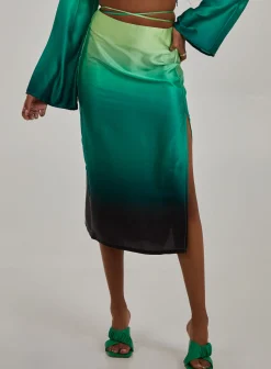 Tie Waist Ombre Split Hem Midi Skirt