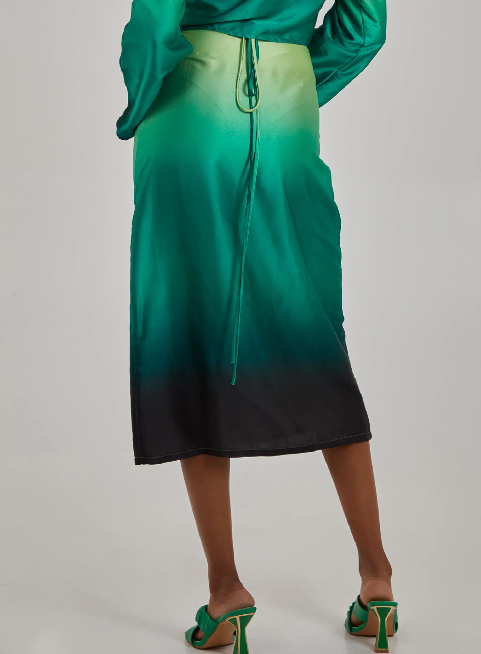 Tie Waist Ombre Split Hem Midi Skirt