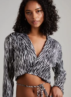Tie Waist Satin Zebra Crop Top