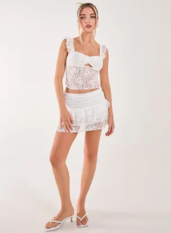 Tiered Ruffle Lace Mini Skirt