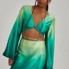 Twist Front Satin Long Sleeve Crop Top