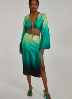 Twist Front Satin Long Sleeve Crop Top
