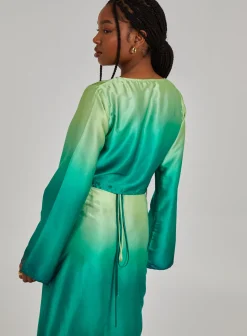 Twist Front Satin Long Sleeve Crop Top
