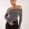 Two Tone Rib Bardot Top