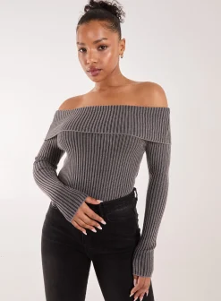 Two Tone Rib Bardot Top