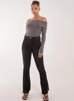 Two Tone Rib Bardot Top