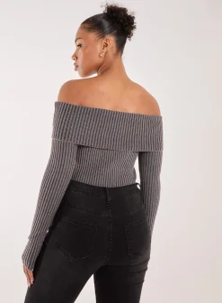 Two Tone Rib Bardot Top