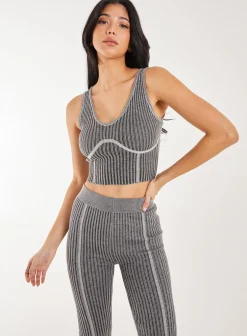 Two Tone Rib Corset Detail Top