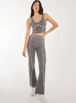 Two Tone Rib Corset Detail Top
