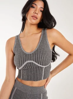 Two Tone Rib Corset Detail Top