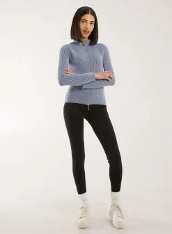Two Tone Rib Double Zip Top