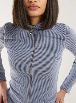 Two Tone Rib Double Zip Top