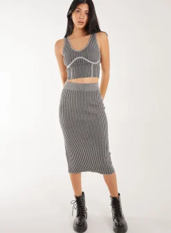 Two Tone Rib Midi Skirt