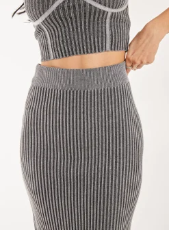 Two Tone Rib Midi Skirt