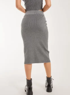 Two Tone Rib Midi Skirt