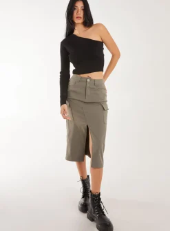 Utility Cargo Midi Slit Skirt