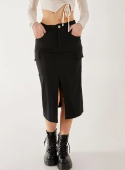 Utility Cargo Midi Slit Skirt
