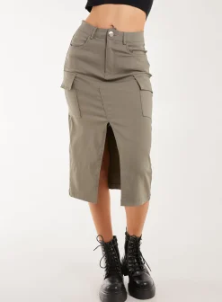 Utility Cargo Midi Slit Skirt