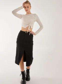 Utility Cargo Midi Slit Skirt