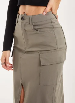 Utility Cargo Midi Slit Skirt