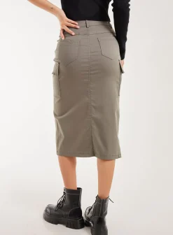 Utility Cargo Midi Slit Skirt