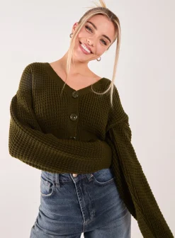 V Neck Cropped Knitted Cardigan