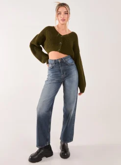 V Neck Cropped Knitted Cardigan