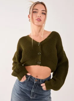 V Neck Cropped Knitted Cardigan