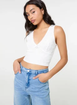 V Neck Lace Crop Top