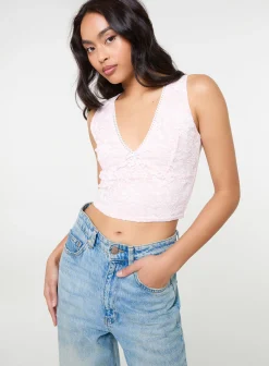 V Neck Lace Crop Top