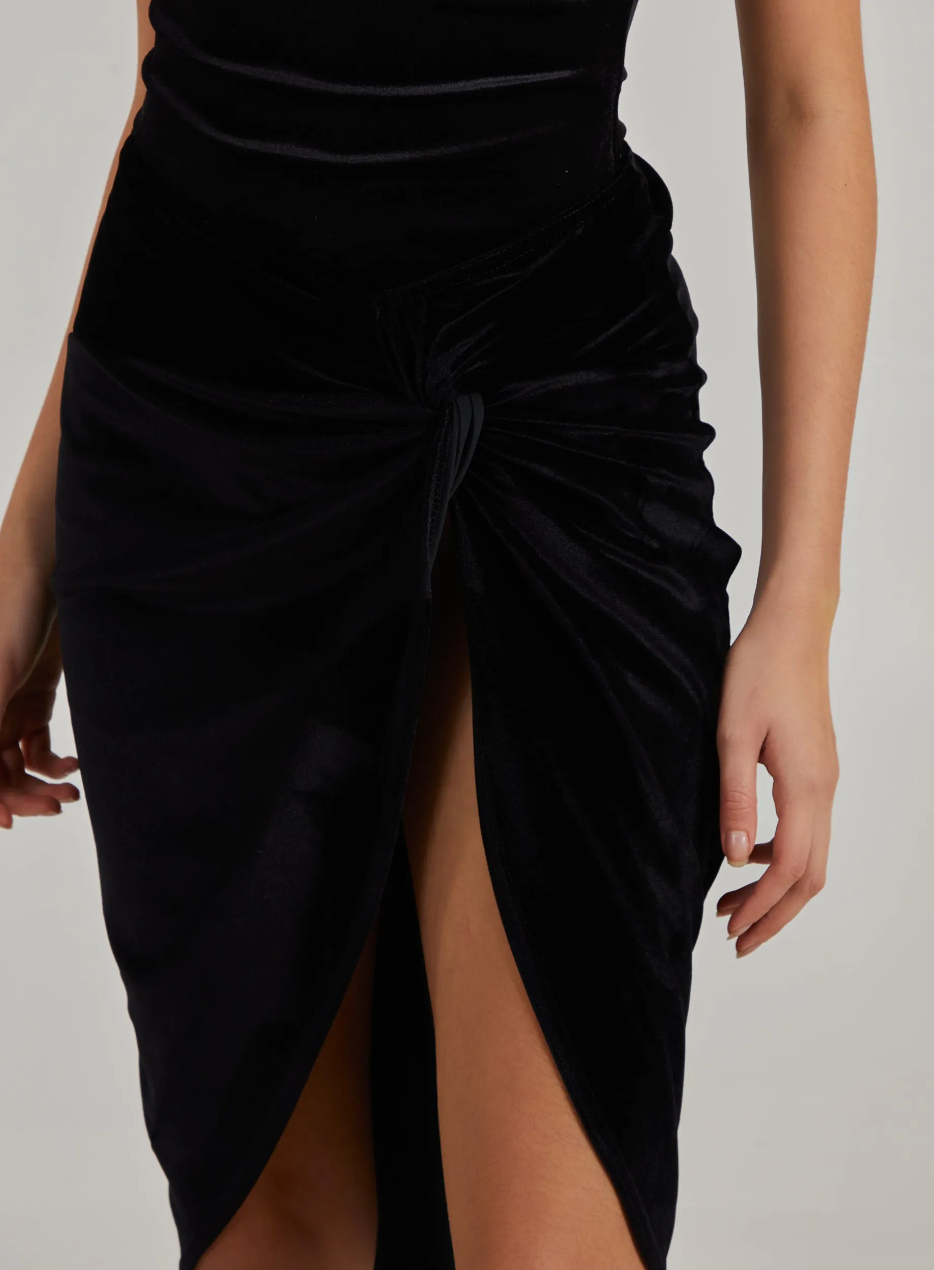 Velvet Twist Front Midi Skirt
