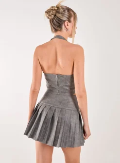 Washed PU Tie Detail Corset Top