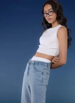 Washed Relaxed Fit High Waist Jeans