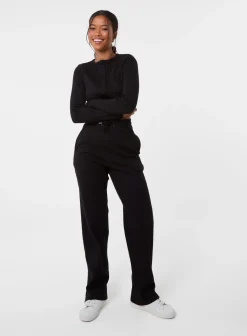 Wide Leg Ribbed Trousers