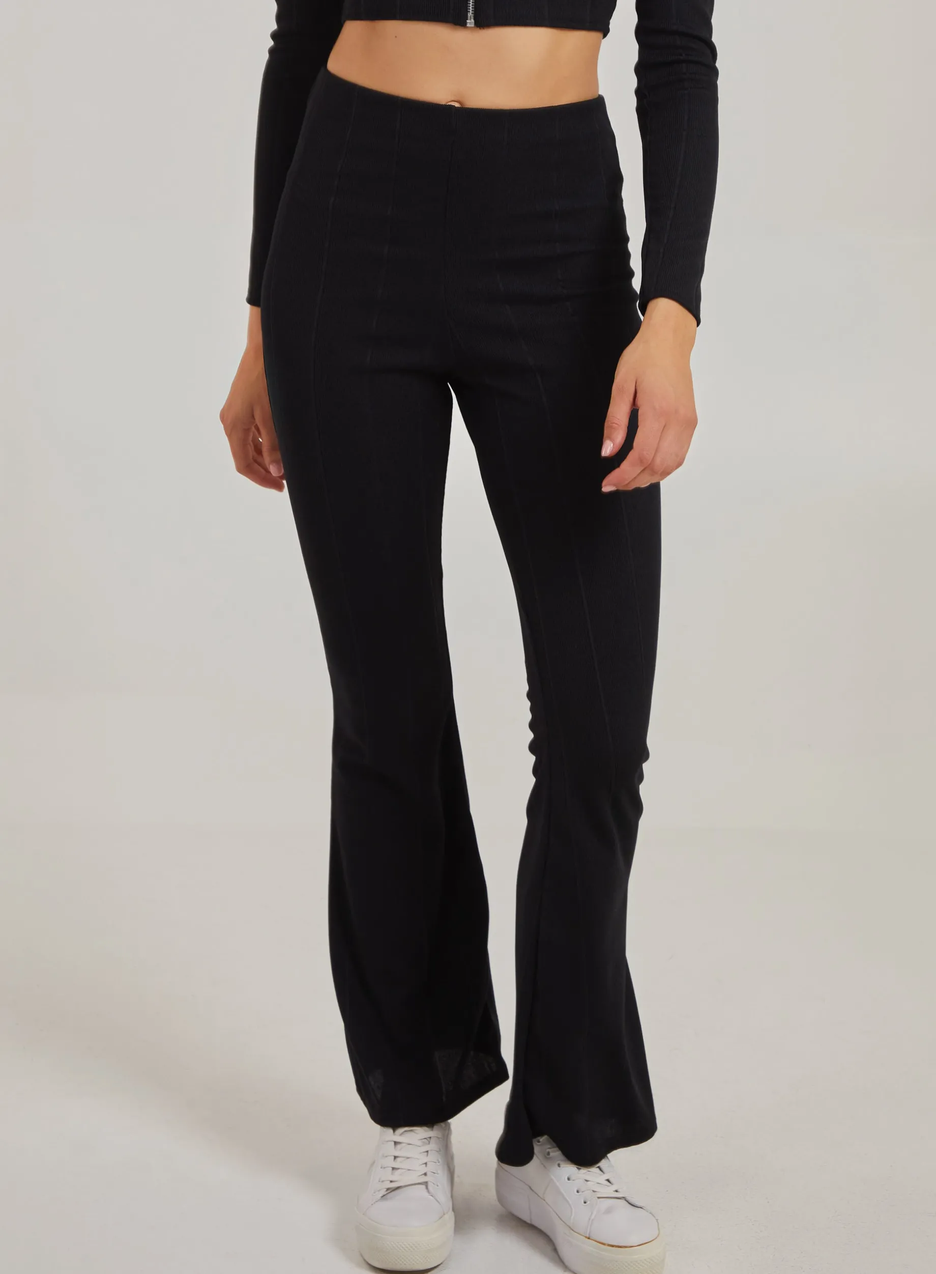 Wide Ribbed Flare Trousers