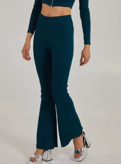 Wide Ribbed Flare Trousers