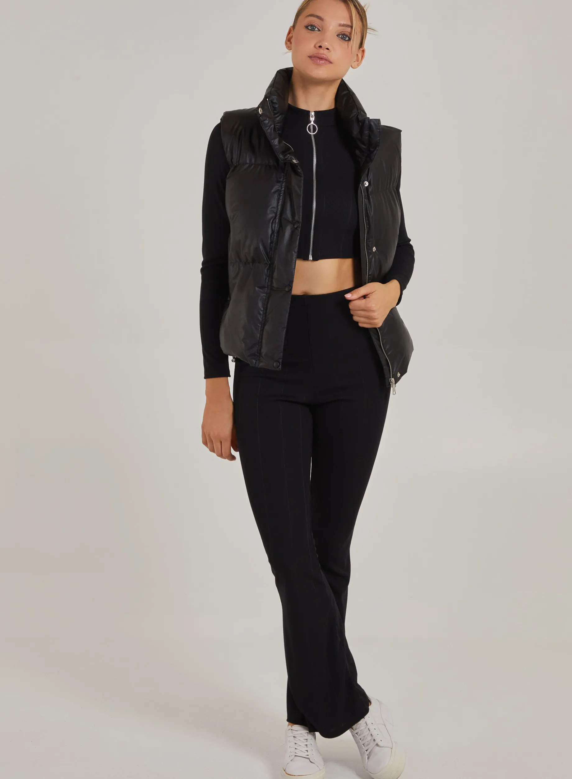 Wide Ribbed Flare Trousers