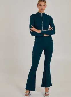Wide Ribbed Flare Trousers
