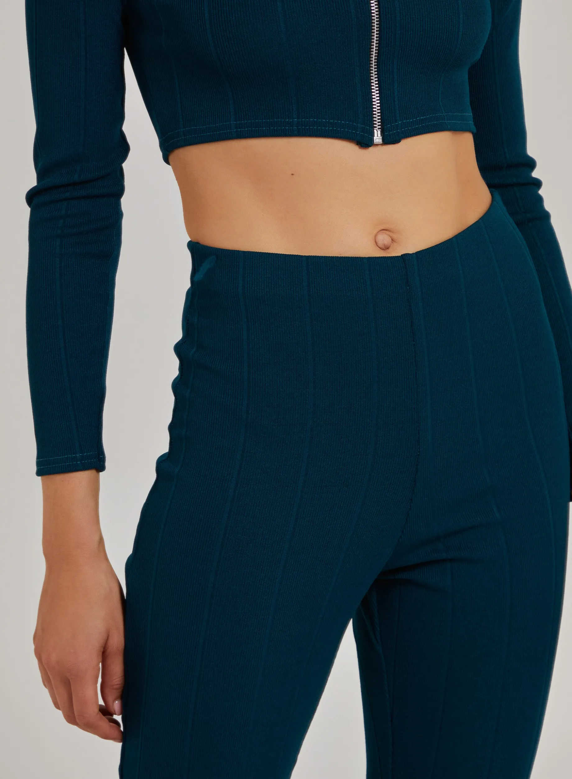 Wide Ribbed Flare Trousers