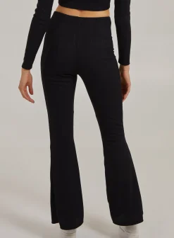 Wide Ribbed Flare Trousers