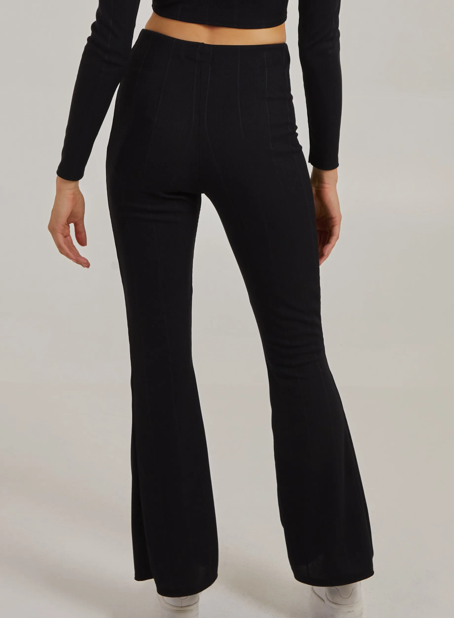 Wide Ribbed Flare Trousers